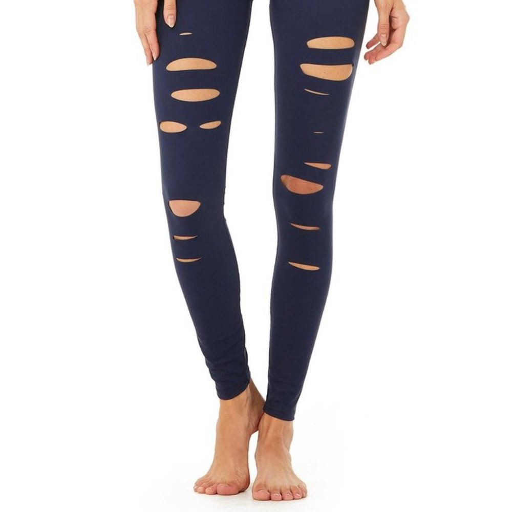 Alo Yoga Leggings High Waist Ripped Warrior Navy L